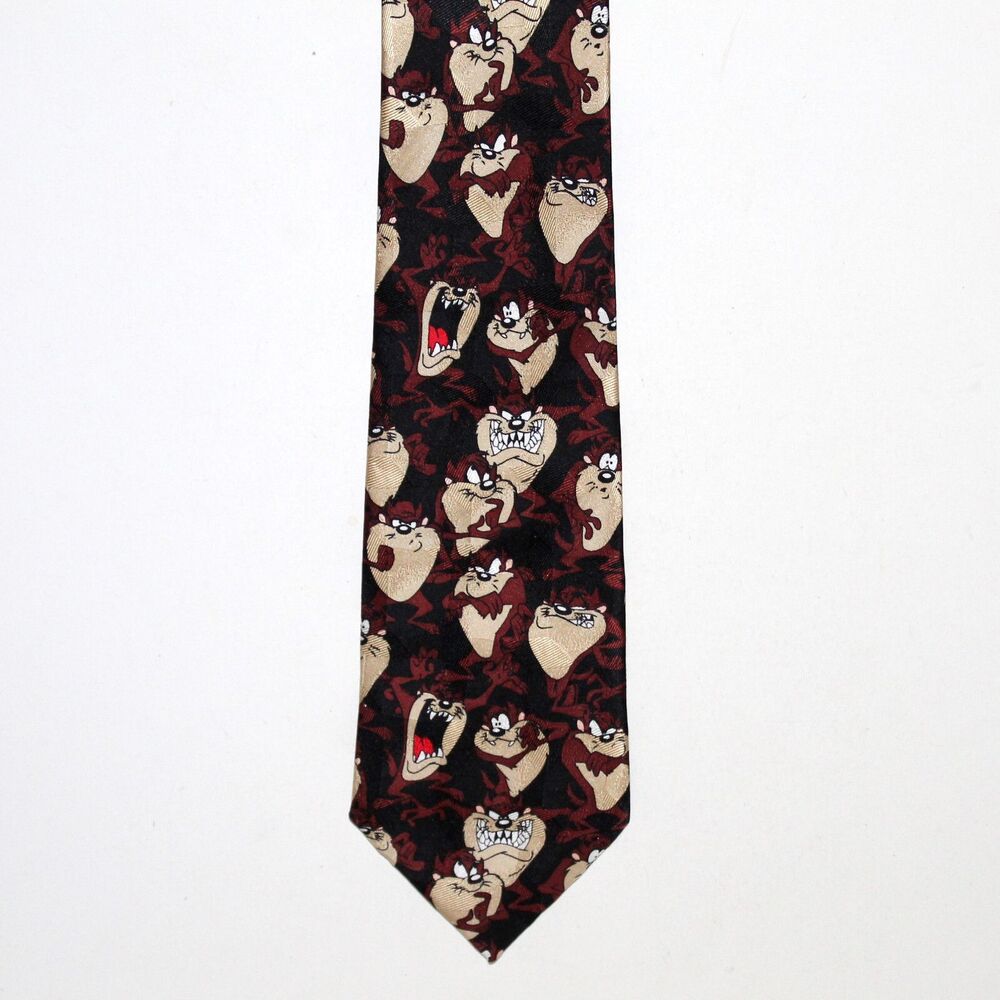 Vintage Tasmanian Devil Necktie Looney Tunes Mania 1996 black 100% silk cartoons